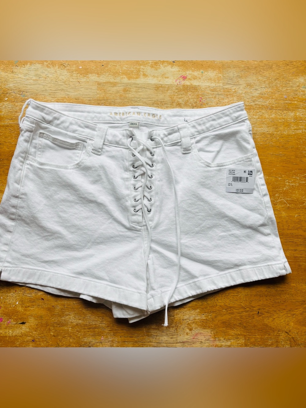 American Eagle Outfitters White Lace-Up Denim Shorts NWOT